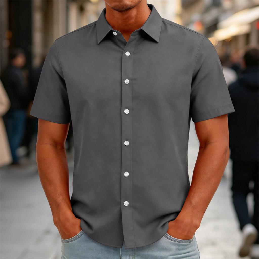 Men's Short Sleeve Button Down Shirt Casual Loose Fit Lightweight Summer Daily Shirt with Collar and Front Button Closure