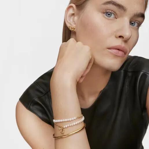 [TOUS] 18K Gold Vermeil Silver Bold Bear Pearl Peridot Chain Bracelet 311561630
