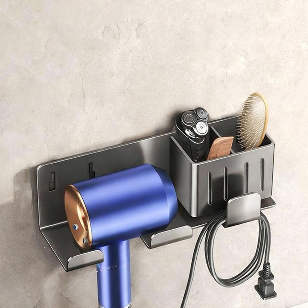 No-Drill Hair Dryer Storage Rack Wall Mounted Blow Dryer Hanger  for Household