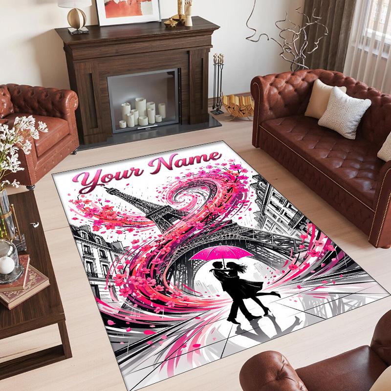 Valentine Love Theme Crystal Velvet Rug Personalized Custom Name Text Soft Floor Mat Home Decor