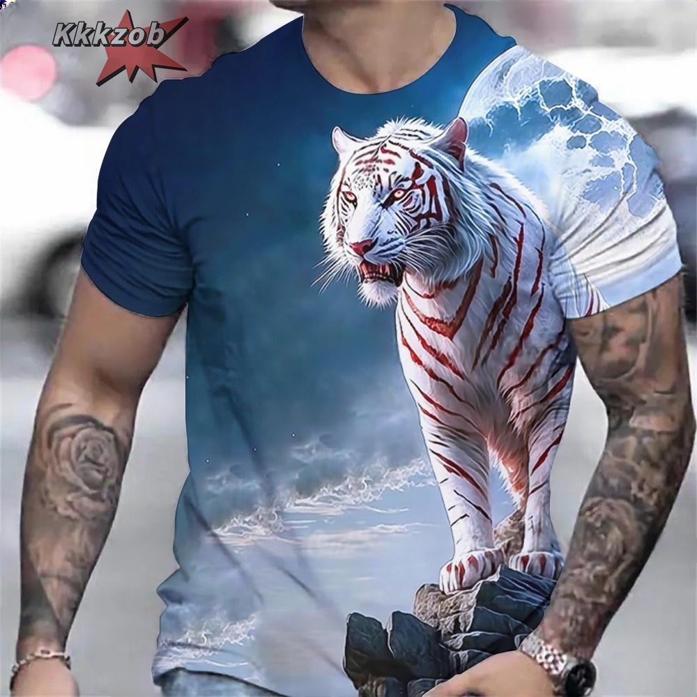 Men's Shirts Fierce Tiger Print T-Shirt 3D Animal Summer Short Sleeved Male Oversized T-Shirts Casual Tops Tees Men Clothing