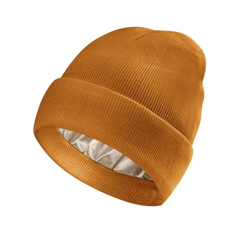 European-American Autumn/Winter Silk Satin Knitted Hat: Hairstyle Protection & Warmth
