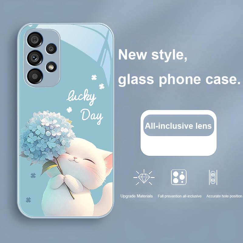 Cat Holding Flowers Samsung Galaxy S23 U Ltra 24 Plus S20 P Lus 21 FE S25 Ultra A70 A72 73 51 52 53 Tempered Glass Phone Case