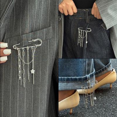 Exaggerated Design Metal Chain Pendant Adjustable Length Charm Trousers Pins  Man Personality