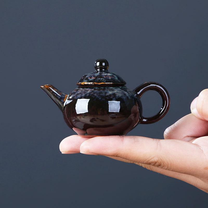 Kiln-altered Mini Purple Clay Teapot, Playable Fingertip Tea Pet and Ornament for Kung Fu Tea Sets