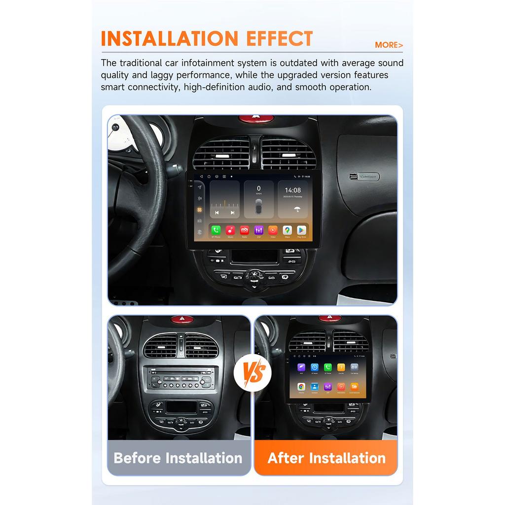 OSSURET Snapdragon 6115 Car Radio Autoradio for PEUGEOT 206 206SW 206CC 2001 - 2008 Carplay Android Auto Multimedia GPS 360 Cam Stereo