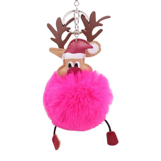 Christmas Deer Keychain Cute Reindeer Pom Pom Keyring Faux Fur Fluffy Plush Ball Charm for Handbag Backpack Purse Accessory