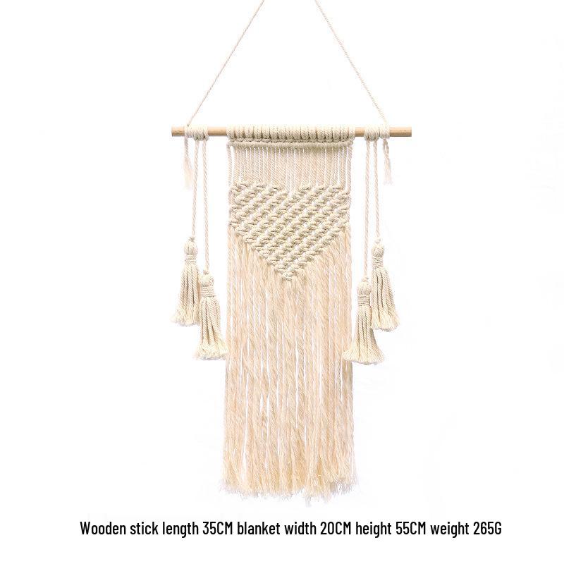 Bohemian Handwoven White Cotton Rope Tapestry - Retro Style Decorative Wall Hanging for Bedroom or Home