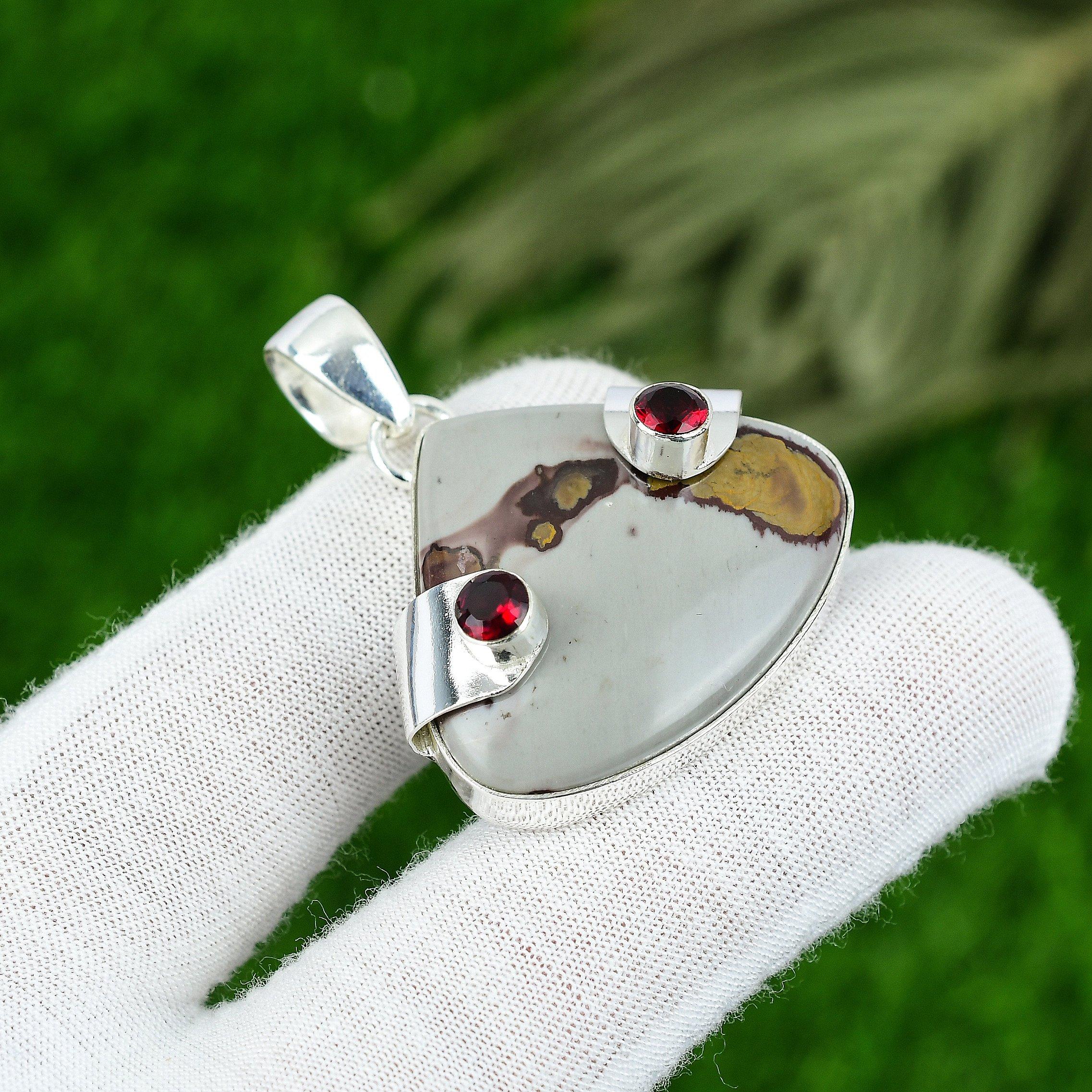 

Mothers day Sale Natural Coffee Bean Jasper Garnet Sterling Silver Wife Pendant