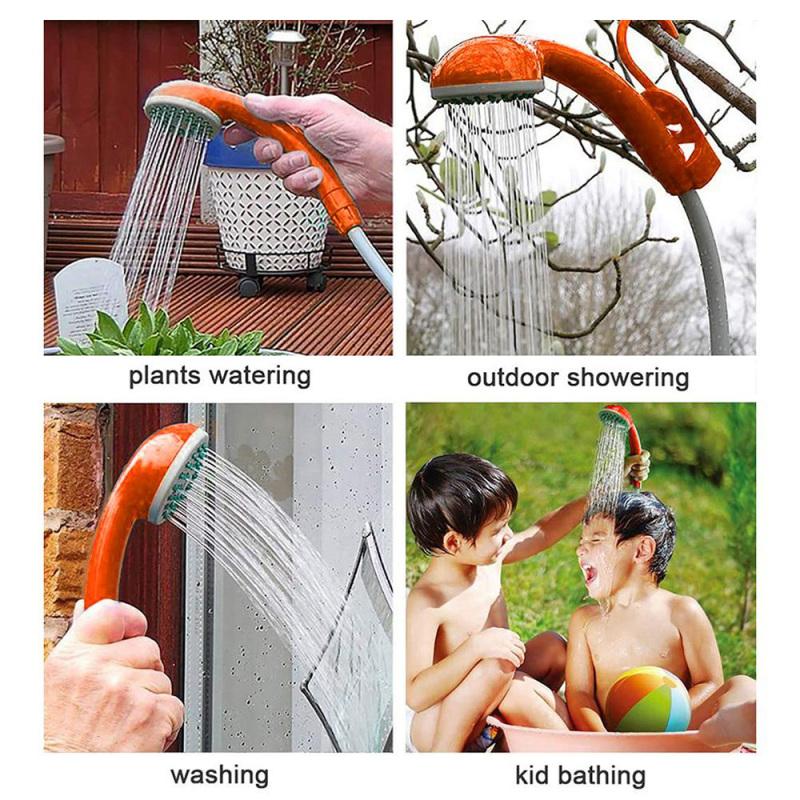 Kit de douche portable d'extérieur pour camping avec débit d'eau de 2,5-3,5 L/min, tuyau de 2 m, chargement USB, autonomie de 30-60 minutes, douche de camping