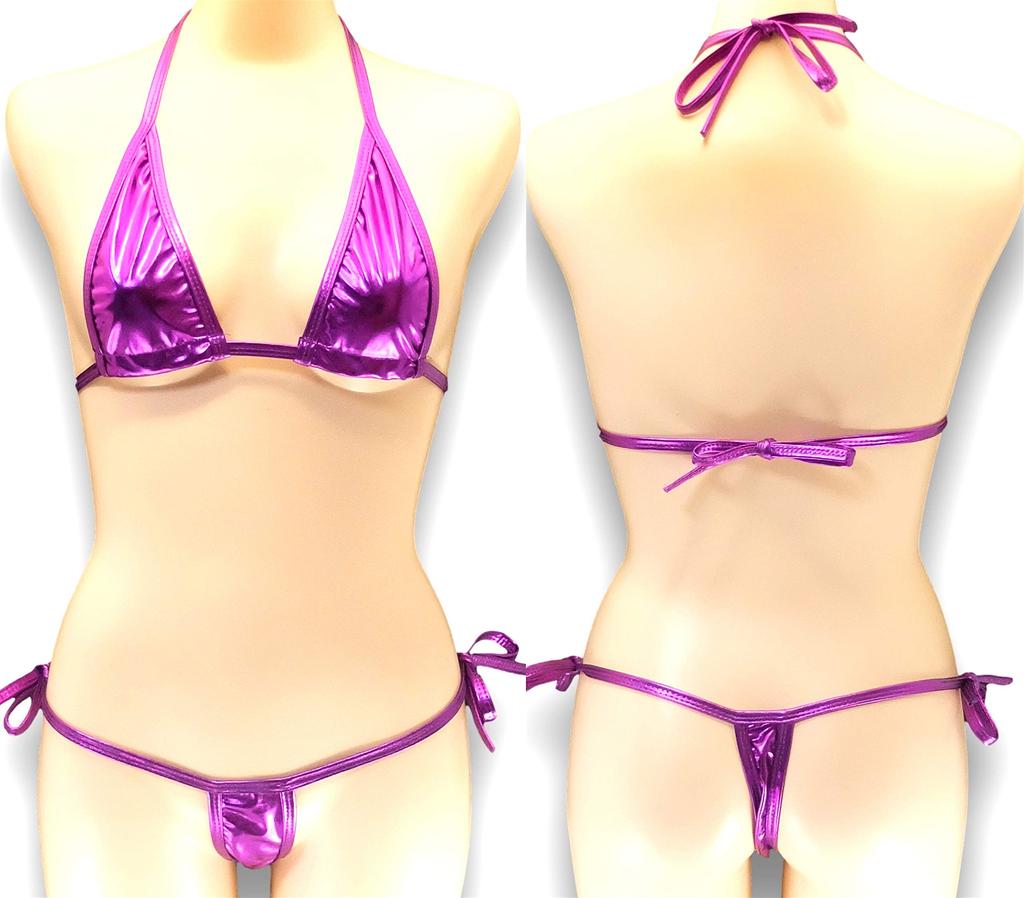 Micro Bikini Tiny String Panties Sexy Lingerie Extreme Underwear Cosplay Triangle Swimsuit B7RS Grape F [Cat Select] T-Back T-Front