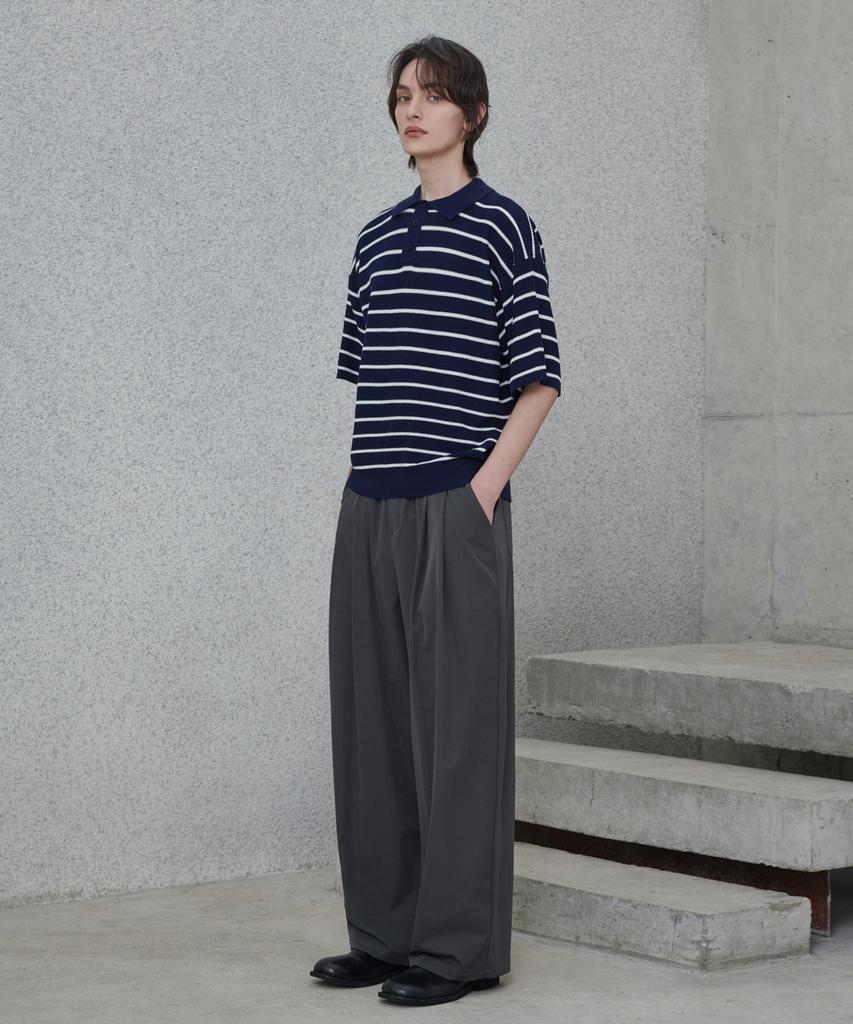 GLW Striped Collar Half Knit Navy