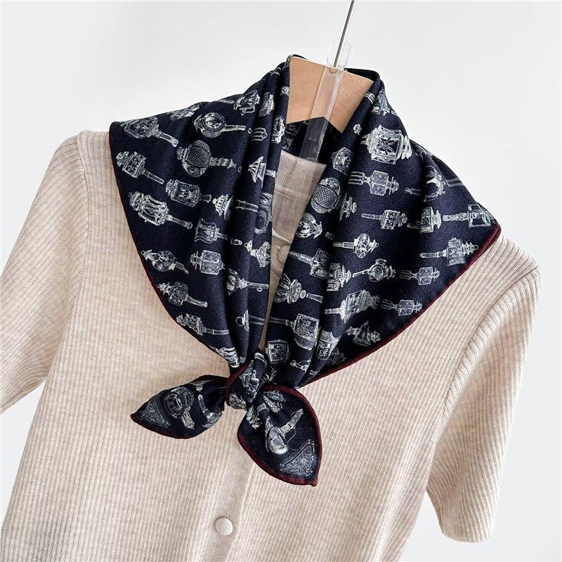 Fashion 70% Wool 30% Real Silk Scarf For Women Shawls Wraps Foulard Scarves Square Pashmina Female Hijab Bandana Kerchief 62Cm