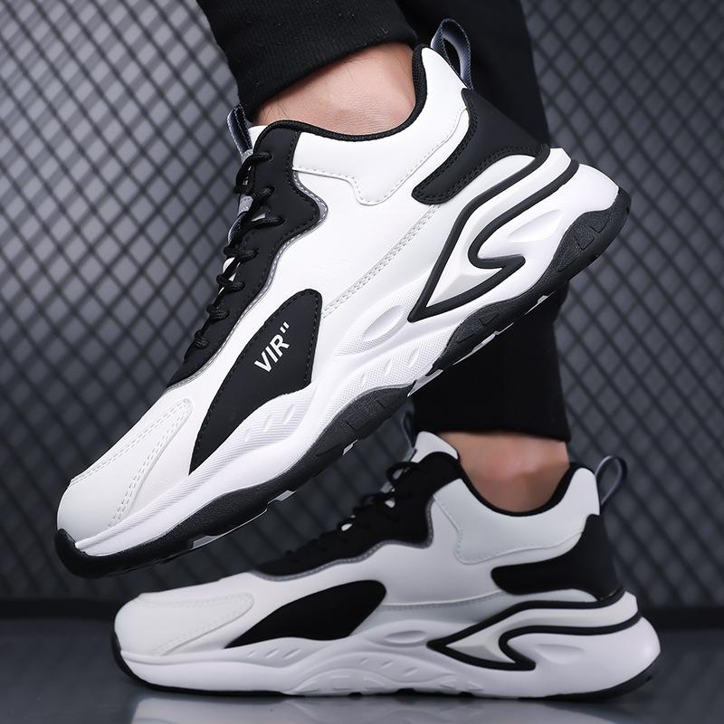 Men's Shoes Spring and Summer New Leather Mesh Casual Sports Shoes Versatile Breathable Soft Sole Non-slip Lightweight Running Shoes