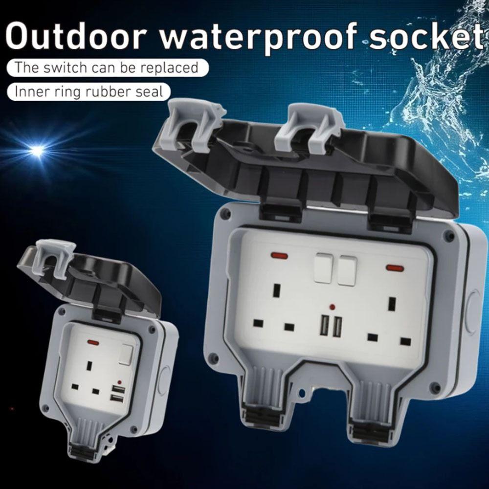UK Plug Wall Switch Socket Dust Proof Outdoor Switched Power Socket Charging Station