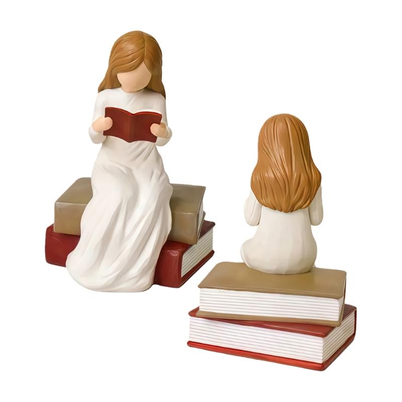 Reading Thinker Statue Reading Girls Figurines Sculpture Ornament for Home Office Bookshelf Decors Book Lover Gift