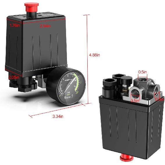 

Preciva Компресор Повітряний Реле Тиску Клапан Керування з 4-ходовим Клапаном Регулятор Тиску Повітря 0-180PSI / Запобіжний Клапан Скидання Тиску / Різьбові Труби &