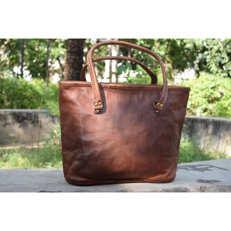 Handmade Leather Tote Bag: Travel Carry-On Shoulder Bag