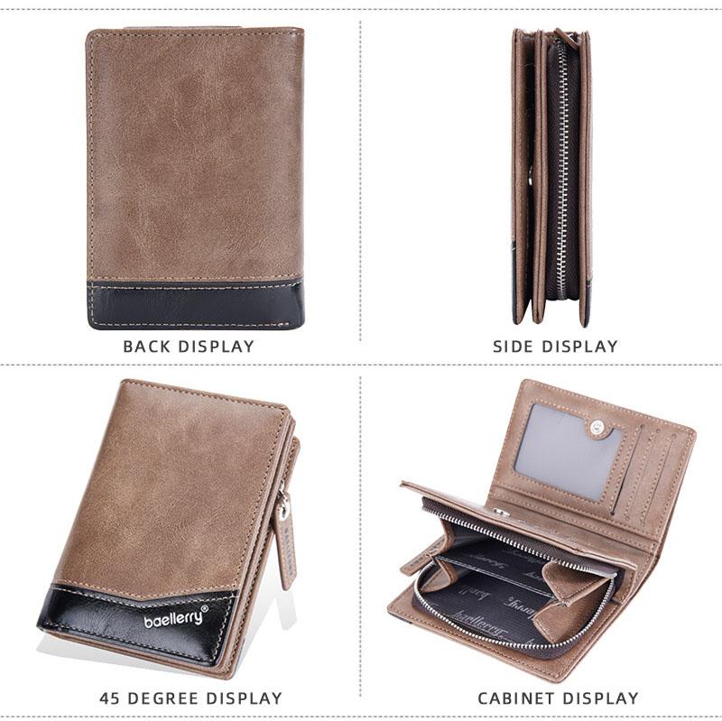 Mens Vintage Fashion Patchwork Card Holder Soft Pu Leather Zipper Coin Purse Multi-card Wallet Birthday Gift for Boyfriend Husband