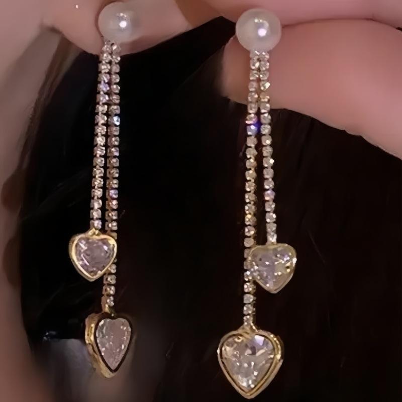 Personality 111 silver needle design sense love fringed earrings women, temperament light luxury high sense long earrings earrings
