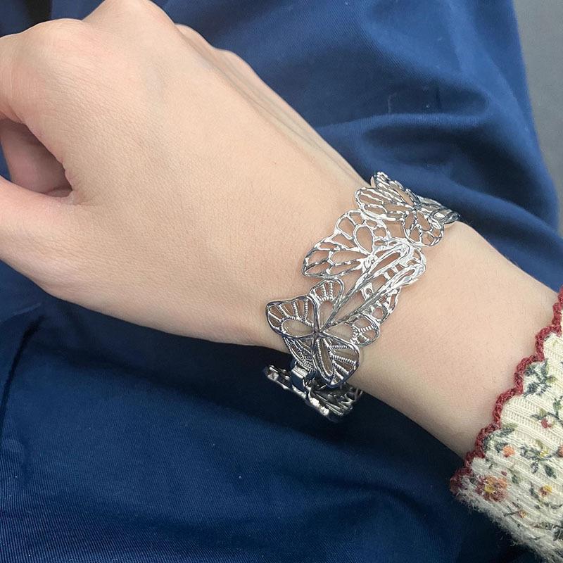 silver  glossy irregular hollow out leaf butterfly bracelets for women unique design high-end Wide bracelet party
