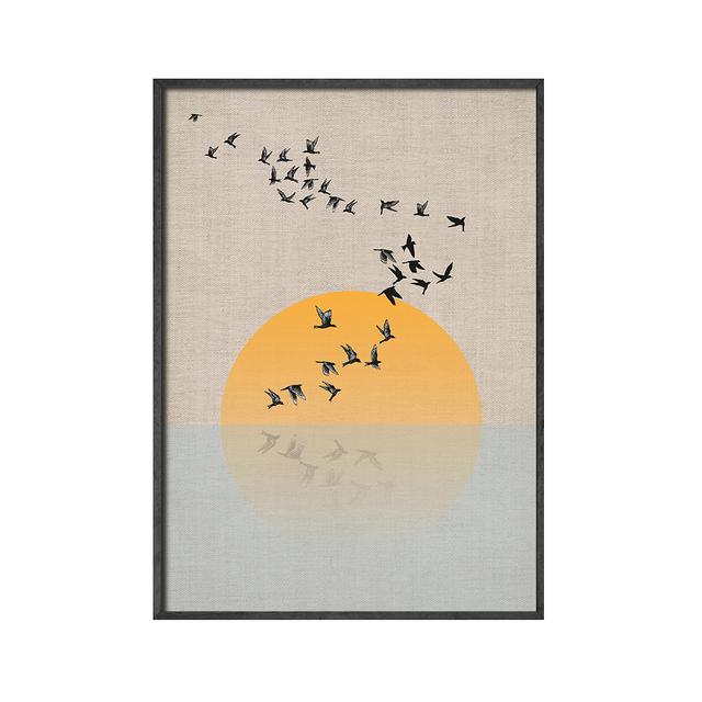 Sonnenuntergang Landschaft Nordisches Poster Wandkunst Drucke Sonne Vogel Leinwand Bild Gemälde für Wohnzimmer Innendekoration Ohne Rahmen