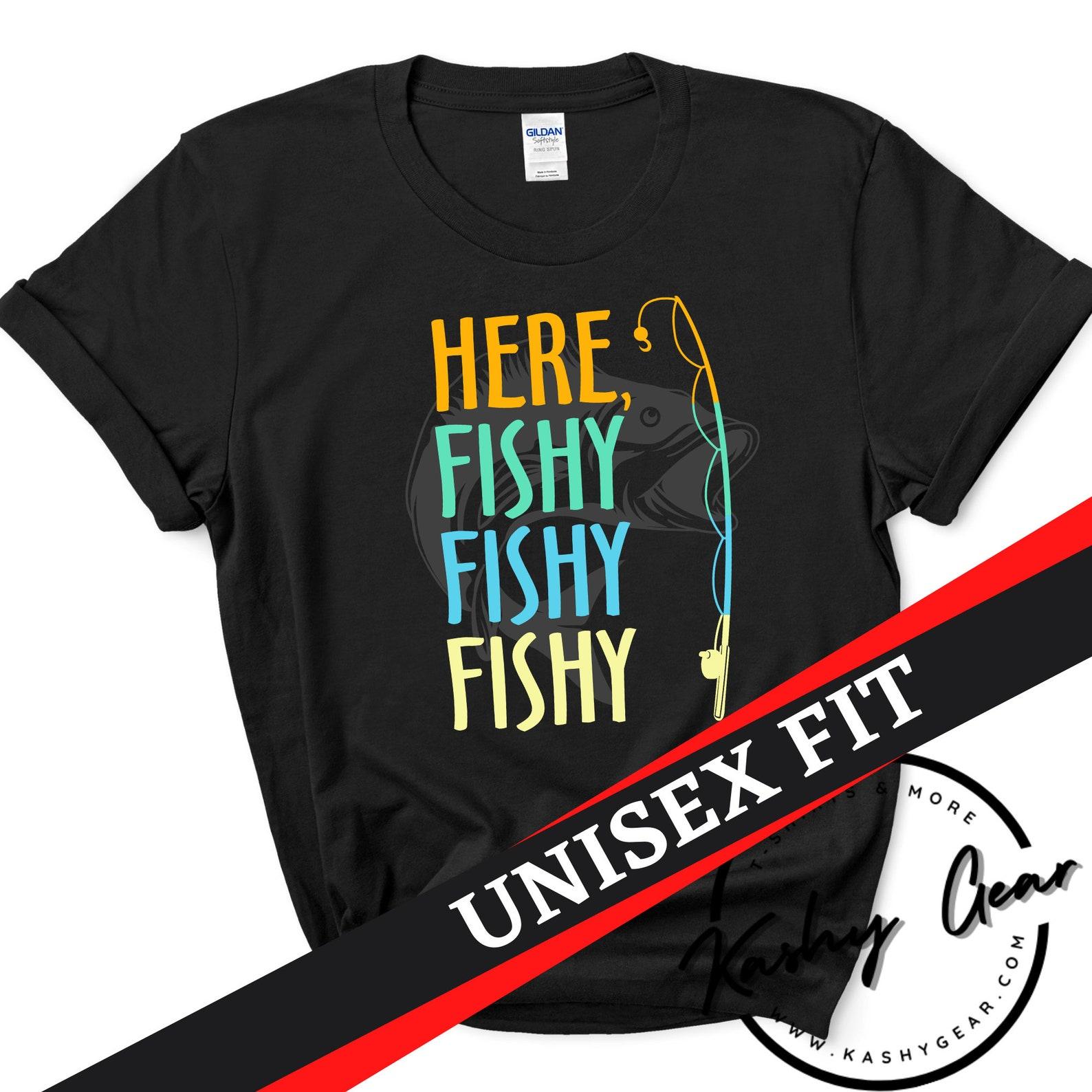 Fishing T Shirt | Here Fishy | Fisherman Gifts | Present For fisherman | Fishermen T-Shirt Sportfishing | Lucky Fishing Shirt S