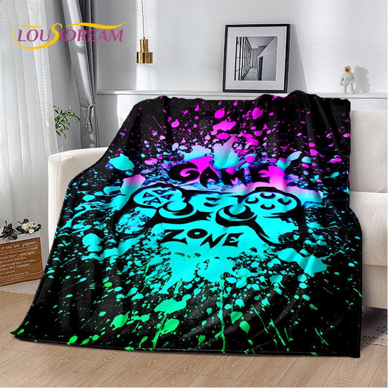 Cartoon-Gamer-Gamepad-Game-Over-weiche Plüschdecke, Flanelldecke, Überwurf, Deckenbezug für Wohnzimmer, Schlafzimmer, Betten, Sofa, Picknick