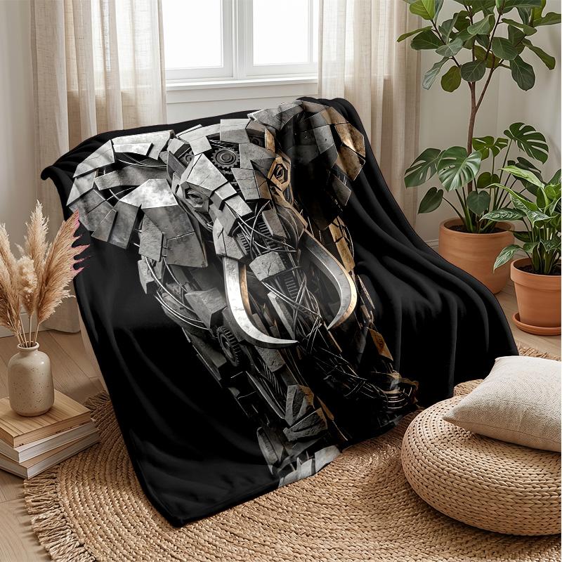 Mechanical Elephant Pair Theme Blanket Lightweight Warm Flannel Blanket Decorative Throw Blanket for Home Decoration