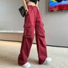 FiveFive Y2K Drawstring Cargo Parachute Pants Women Harajuku Streetwear Oversize Wide Leg Straight Trousers Female Pockets