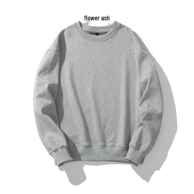 Men's Heavyweight Fleece-Lined Crew Neck Sweatshirt - Loose Fit, Solid Color, Long Sleeve.