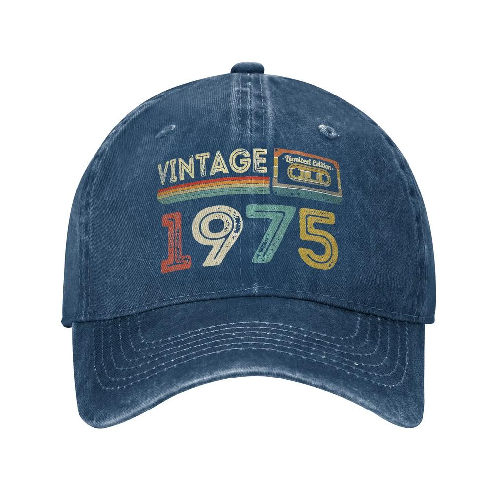 Vintage 1975 50th Birthday 50 Years Old Gift Present Accessories Baseball Caps Unisex Women Casual Hats Cap Adjustable Sun Cap