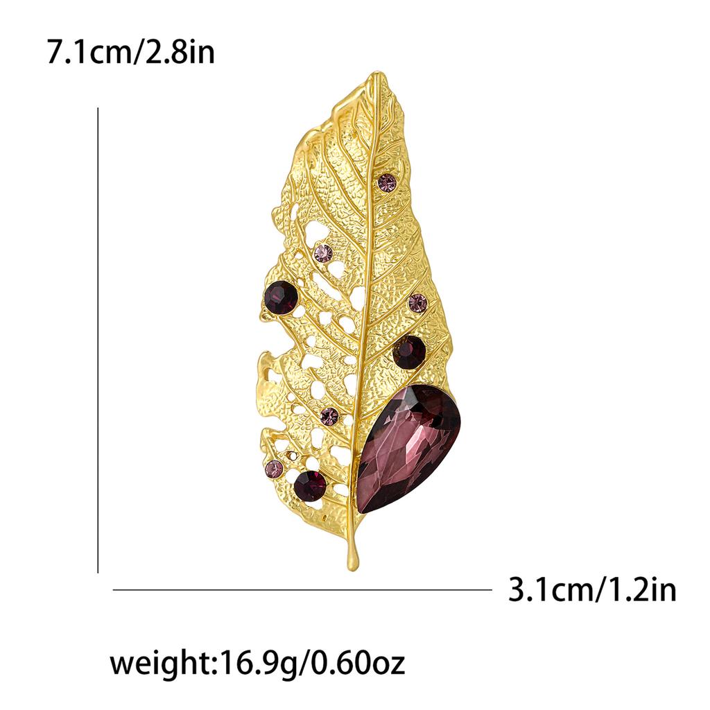 Crystal Leaf Badge for Women Unisex Wormholes Leaves Plants Party Office Brooch Pins Gifts