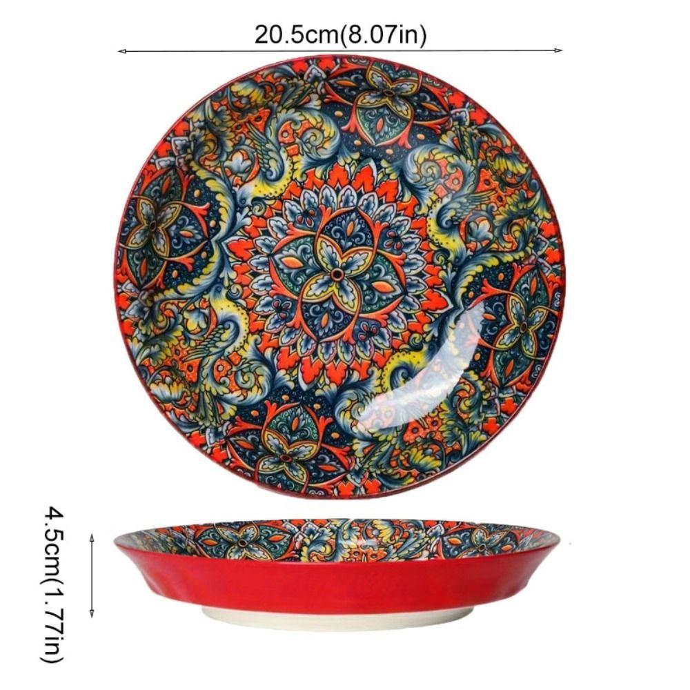 Colorful Dinner Plate Flower Pattern Meal Dish Household Bohemian Ceramic Plate  Housewarming Gift