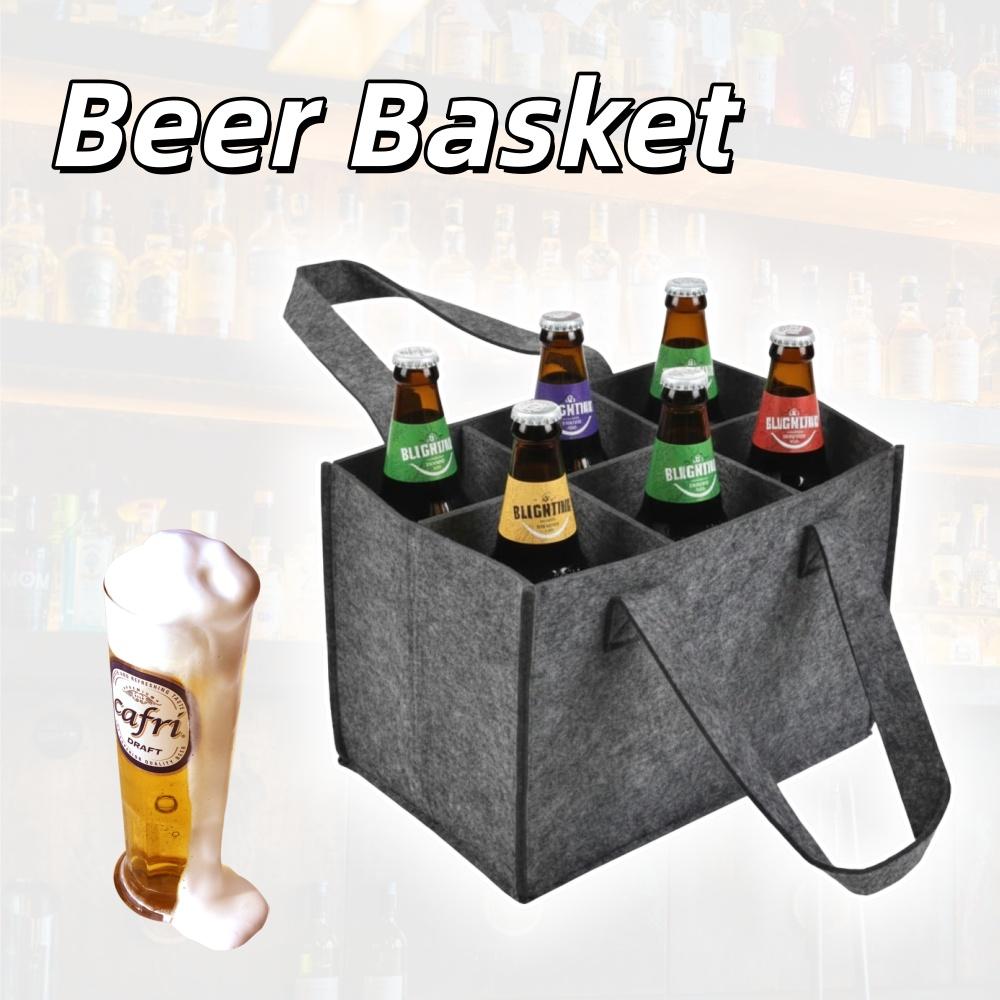 1Pc Protective Beer Storage Basket Washable with Carry Handle Car Beer Bottle Carrier 6 Bottles Felt Beer Holder Bag