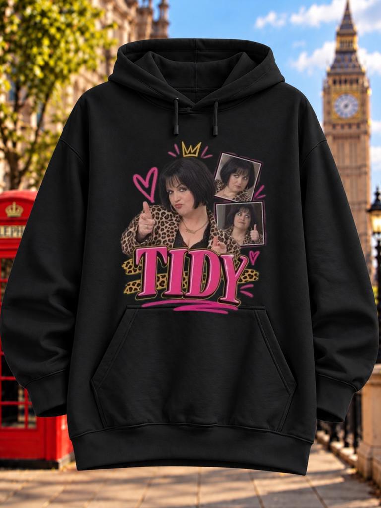 Unisex Hoodie Tidy Retro Collage Graphic with Leopard Print Portrait Pink Hearts Crown Doodle Photo Snapshots and Oversized Hot Pink Lettering