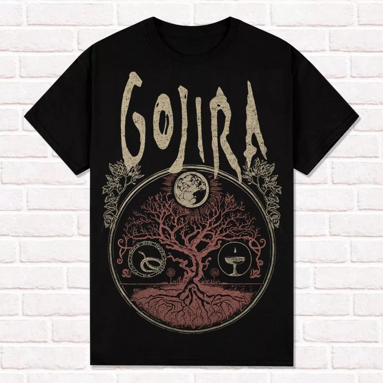 

2025 Share Футболка Gojira Black Футболка World Tree Тяжелая музыка Футболки Топы Унисекс Хлопок Короткий рукав Уличный стиль 4XL