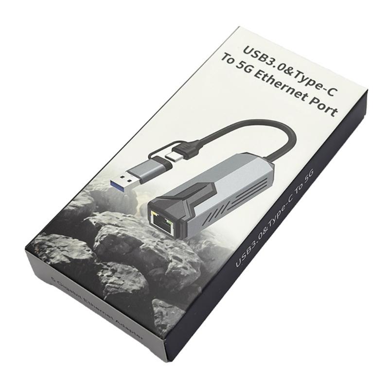 USB C RJ45 Networking Adapter 5000Mbps Gigabit LAN Port Aluminum Shell Plugs and Play For Remote PC Wake Up Capability