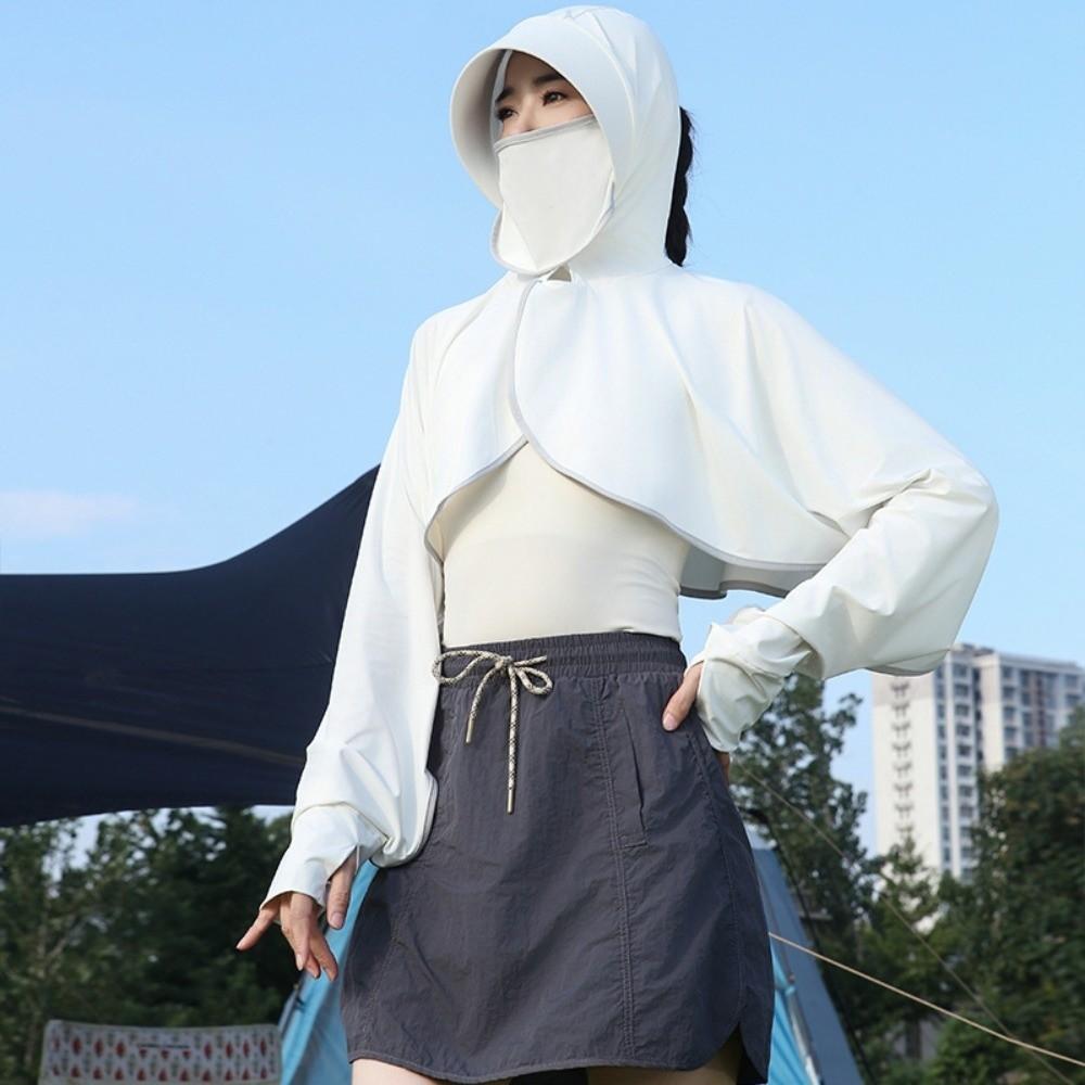 Long Sleeve Facemask Hat Sunscreen Shawl Solid Color Sun Protection Clothing  Fishing