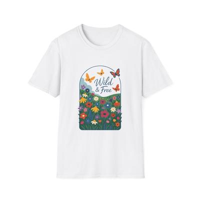 Unisexowy T-shirt Softstyle Łąka Kwiatowa Motyle Natura Boho