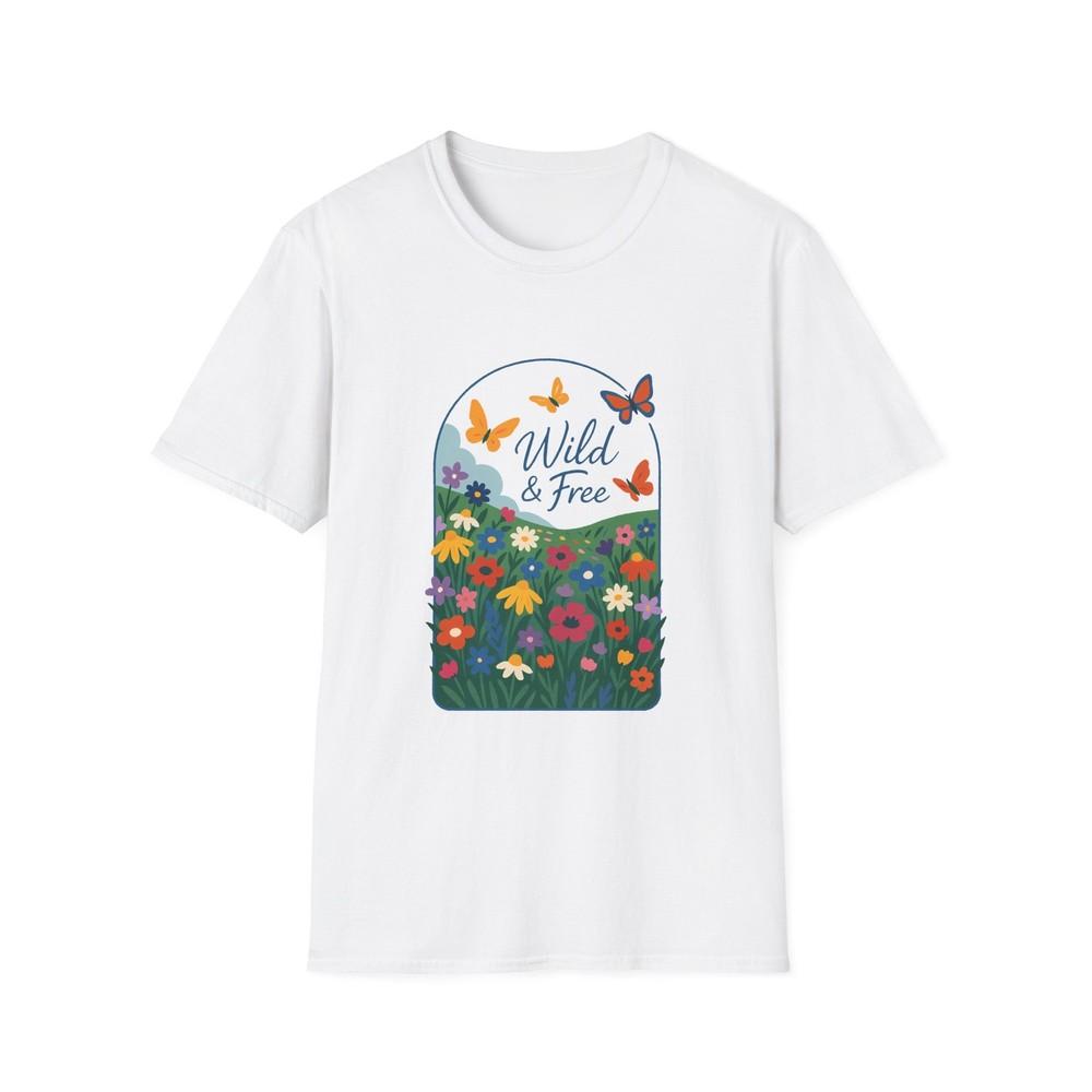 

Unisex Softstyle T-Shirt Wildflower Meadow Butterflies Nature Boho 4XL