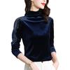Stylish Versatile Velvet Lace High-Neck Long-Sleeve Shirt for Women