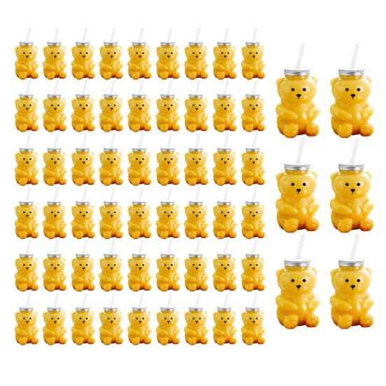 Engangskopp med lokk og sugerør Ergonomisk bjørneformet plastdrikkekopp Drikkeglass Hjemmekontor Bar Daglig bruk