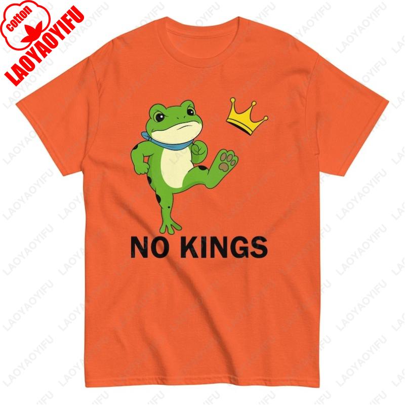 No Kings Men Women Portland Frog Protest TShirt Novelty Creative Popular Cotton Commuter Tops Street Fashion Simple Leisure Tops