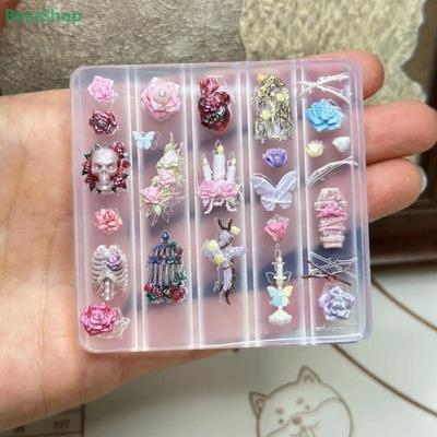 3D Gothic Style Silicone Nail Art Molds,Butterfly Rose Skull Thorn Relief Design Nail Decor,DIY Manicure Clear Template