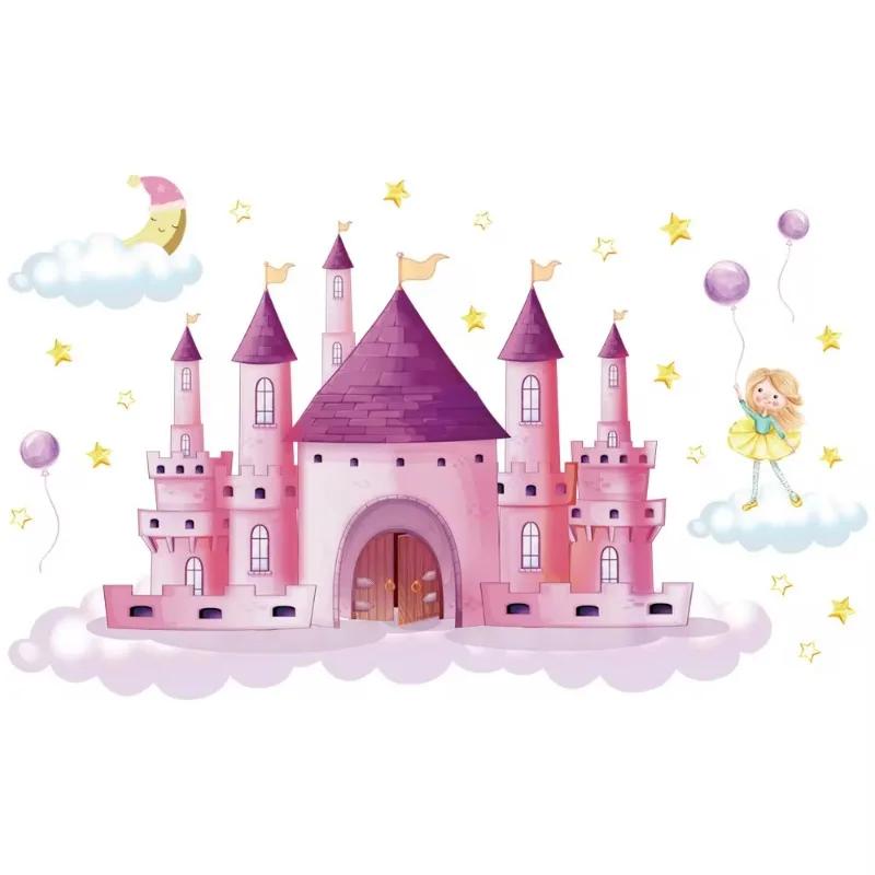 Nálepka na zeď Kawaii Cartoon Pink Kreativní princezna Castle na stěnu pro děti v obývacím pokoji Dekorativní nálepka na zeď do domácnosti