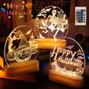 Halloween Christmas 3D Acrylic Night Light 7 Colors Remote Control USB LED Decorative Sleep Light Holiday Atmosphere Lamp Festival Gift