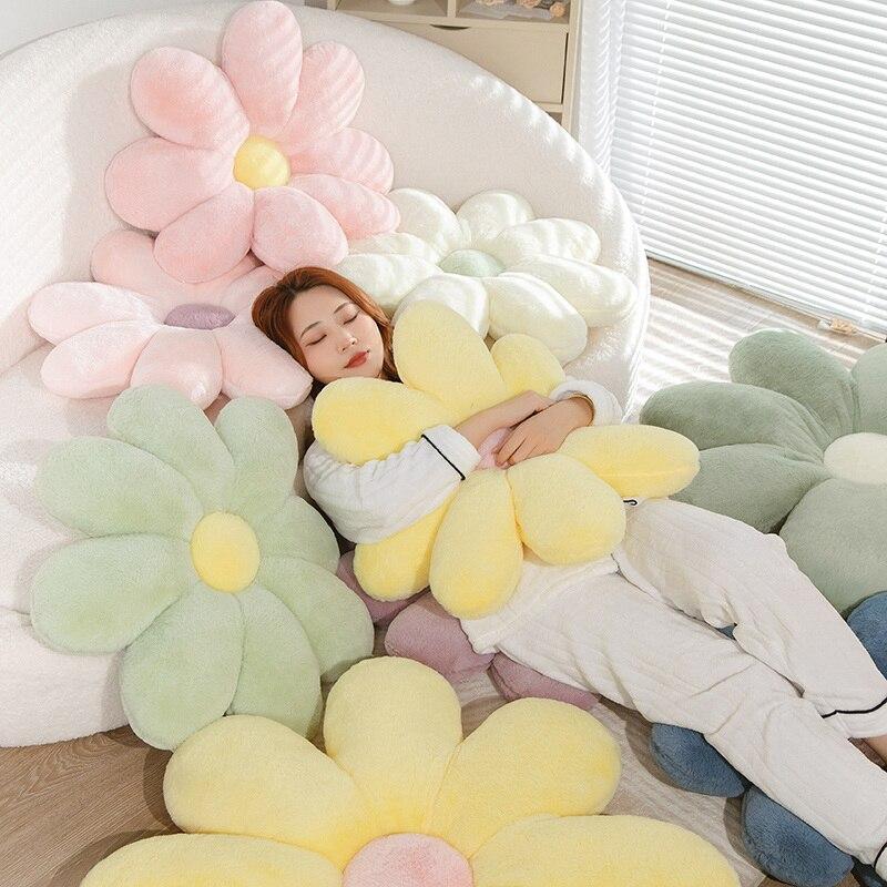 Cojín de peluche con flores de conejo kawaii, bonito cojín de peluche con forma de planta y flores para silla, muñecos suaves de peluche para decoración del hogar.