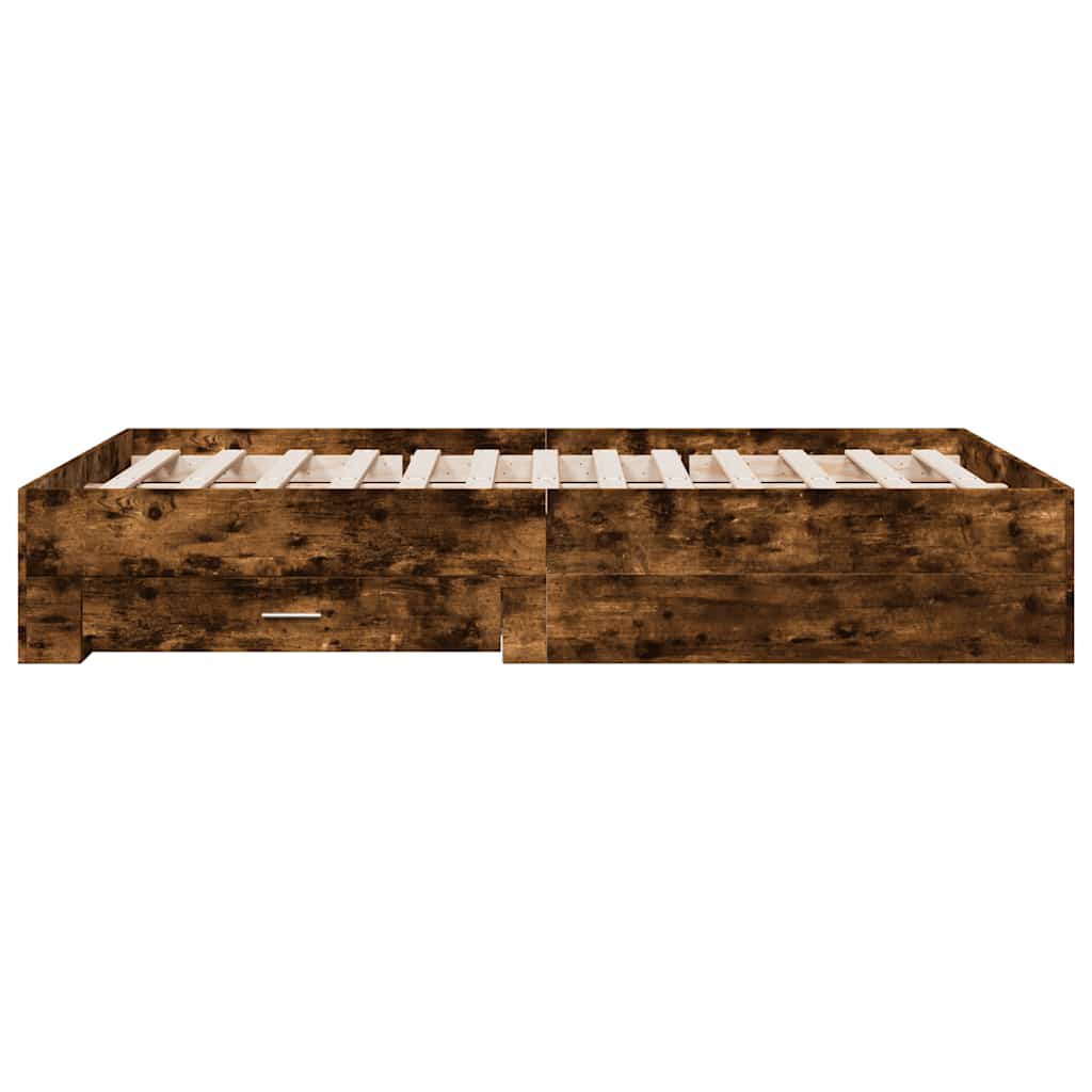 Bed Frame with Drawers Smoked Oak 135 X 190 Cm Wood Based Material