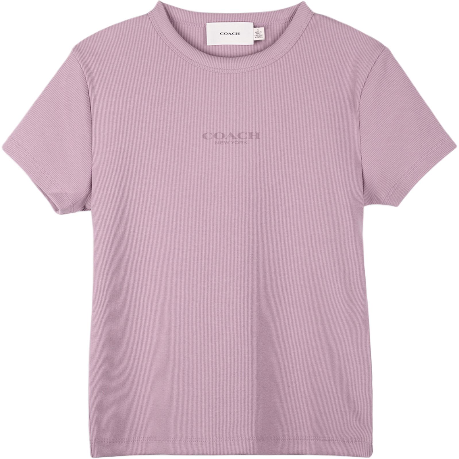 Coach Ribbed Solid Color Round Neck Embroidered Short Sleeve T-Shirt Women Tops CY634-NMJ S